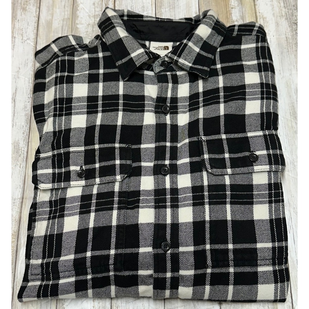 The North Face Mens Plaid Flannel Shirt Jacket Black‎ White XL